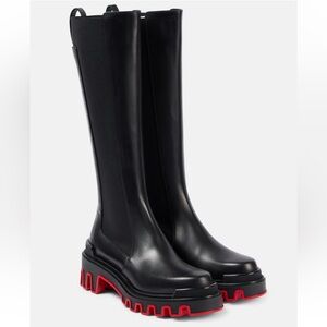 Christian Louboutin Marchacroche Dune Botta Black Leather Knee High Boot 40